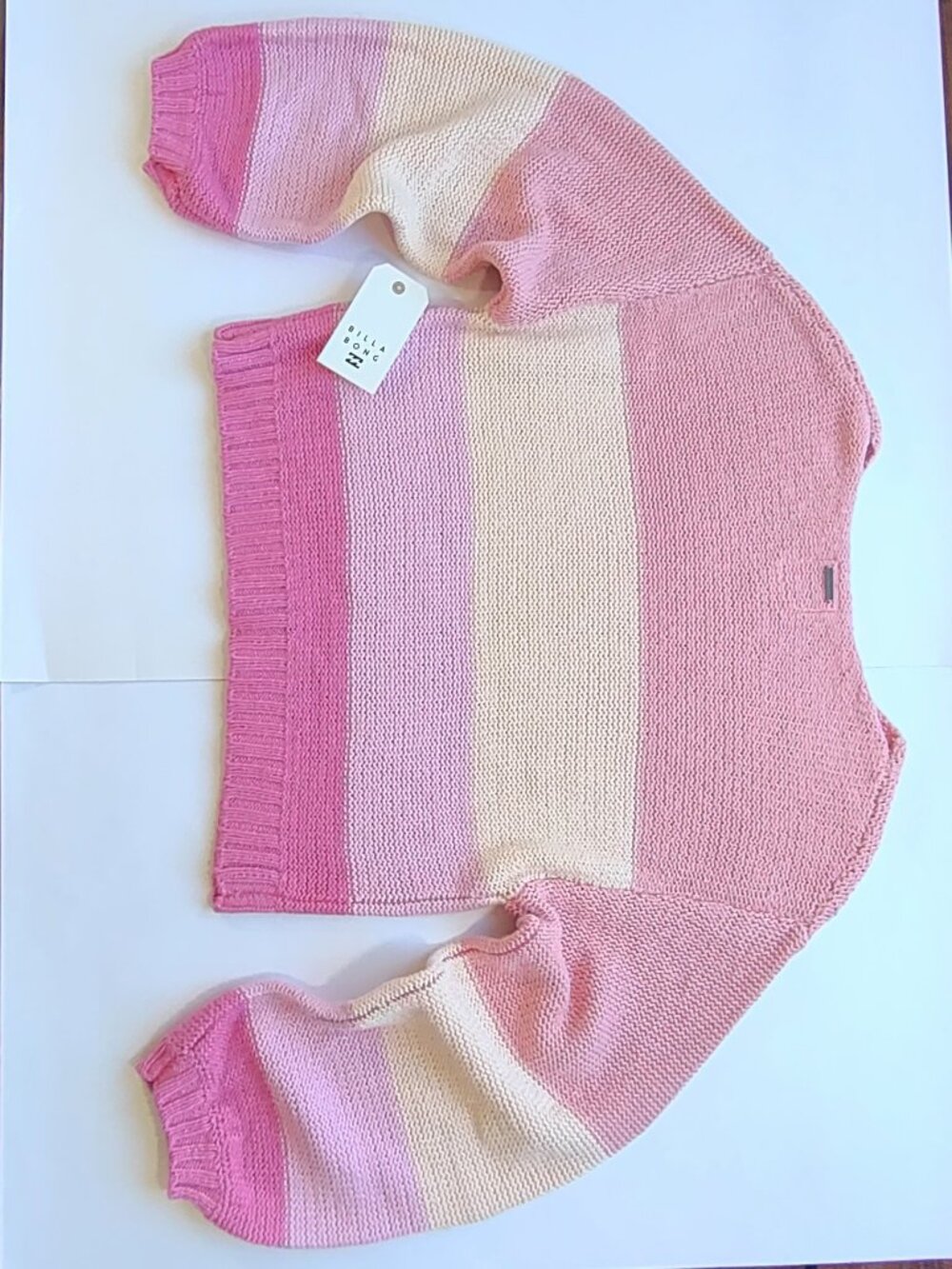 NWT Billabong Seeing Stripes Cotton Sweater Sz Medium Pink Slouchy Crop Pullover - Picture 10 of 11